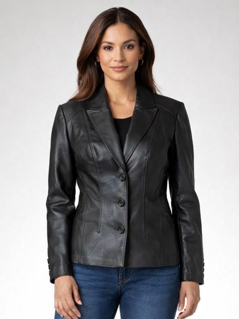 East 5th Black Genuine Leather Blazer Jacket | Size Large Classic Tailored Fit